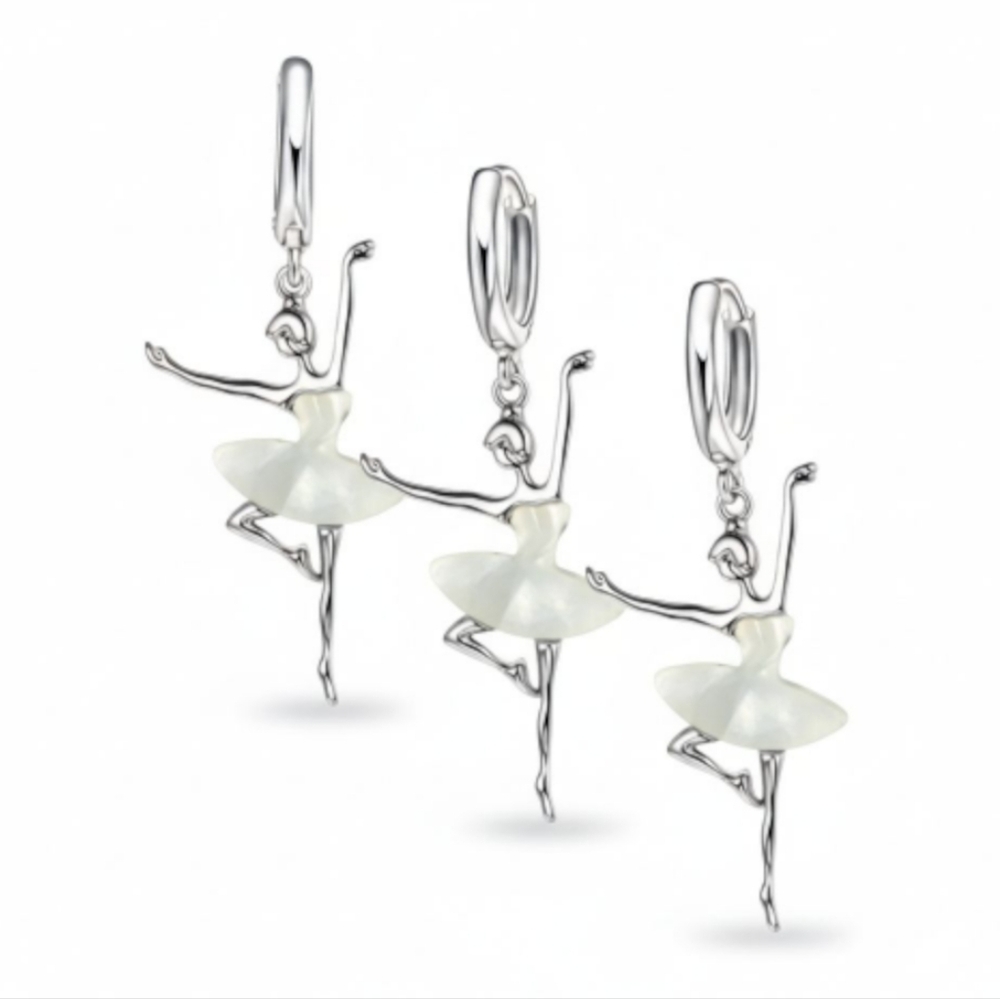 NWT Beautiful Stamped 925 Silver White Ballerina Necklace & Earrings Set!